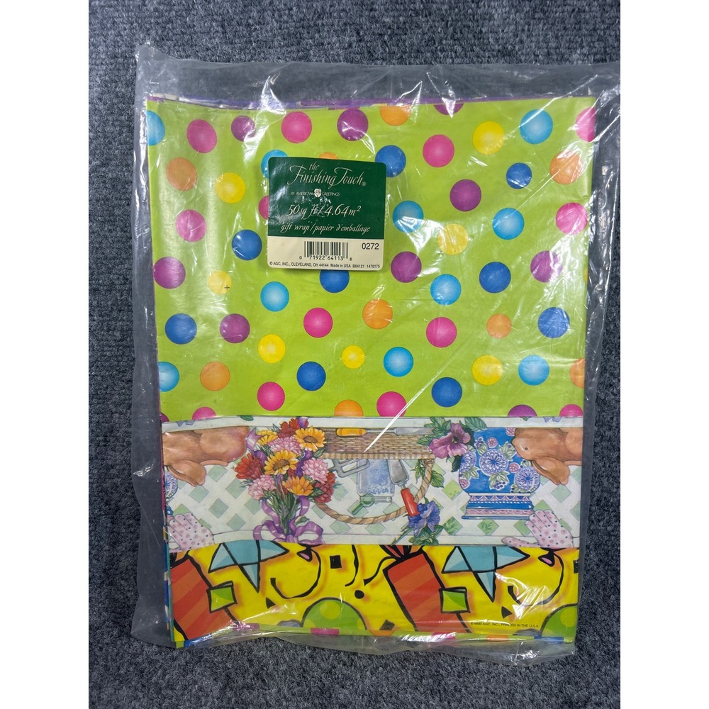 Vintage American Greetings The Finishing Touch Gift Wrap 50 Sq Ft‎ Multi Pattern